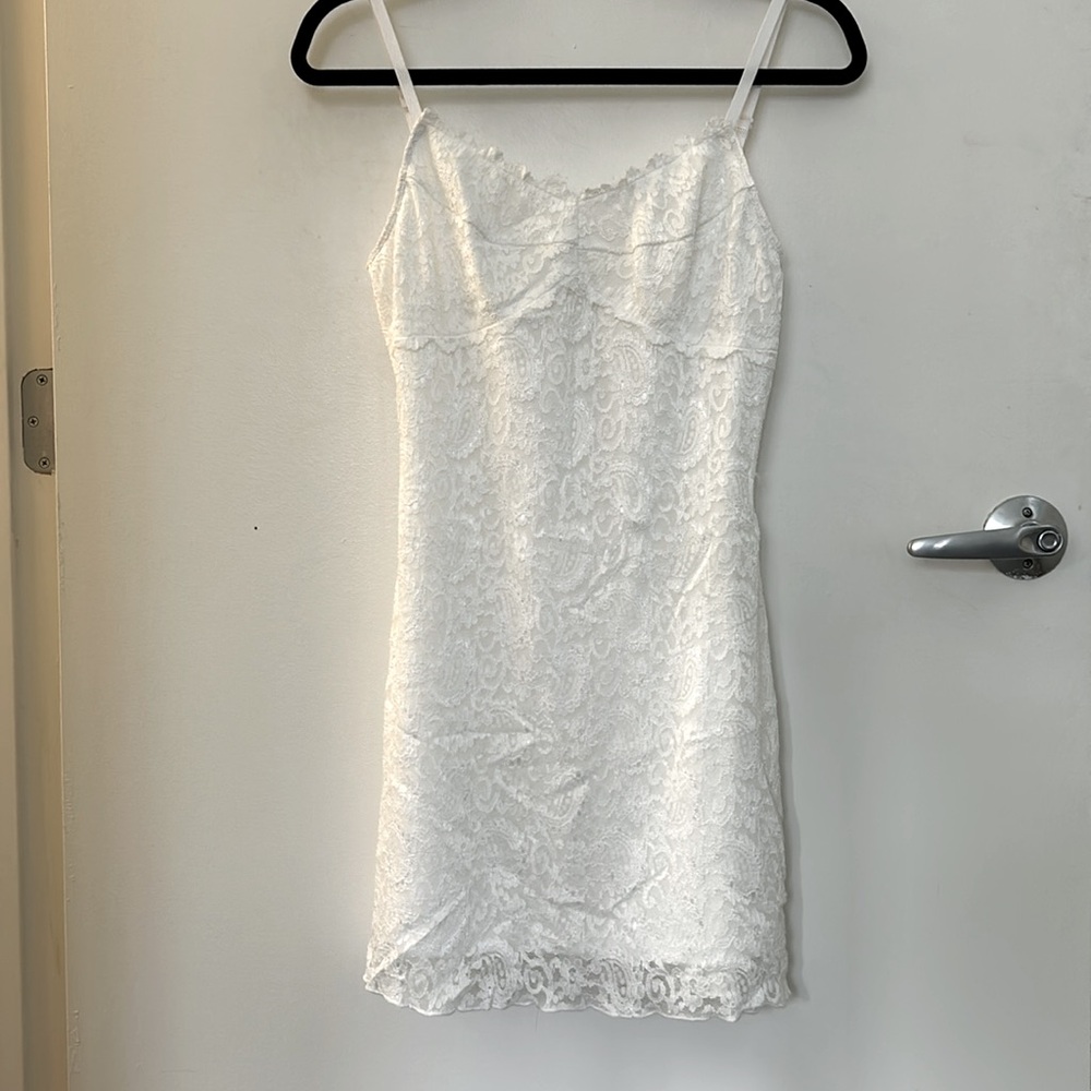 Beige Botany White Lace Stretch Mini